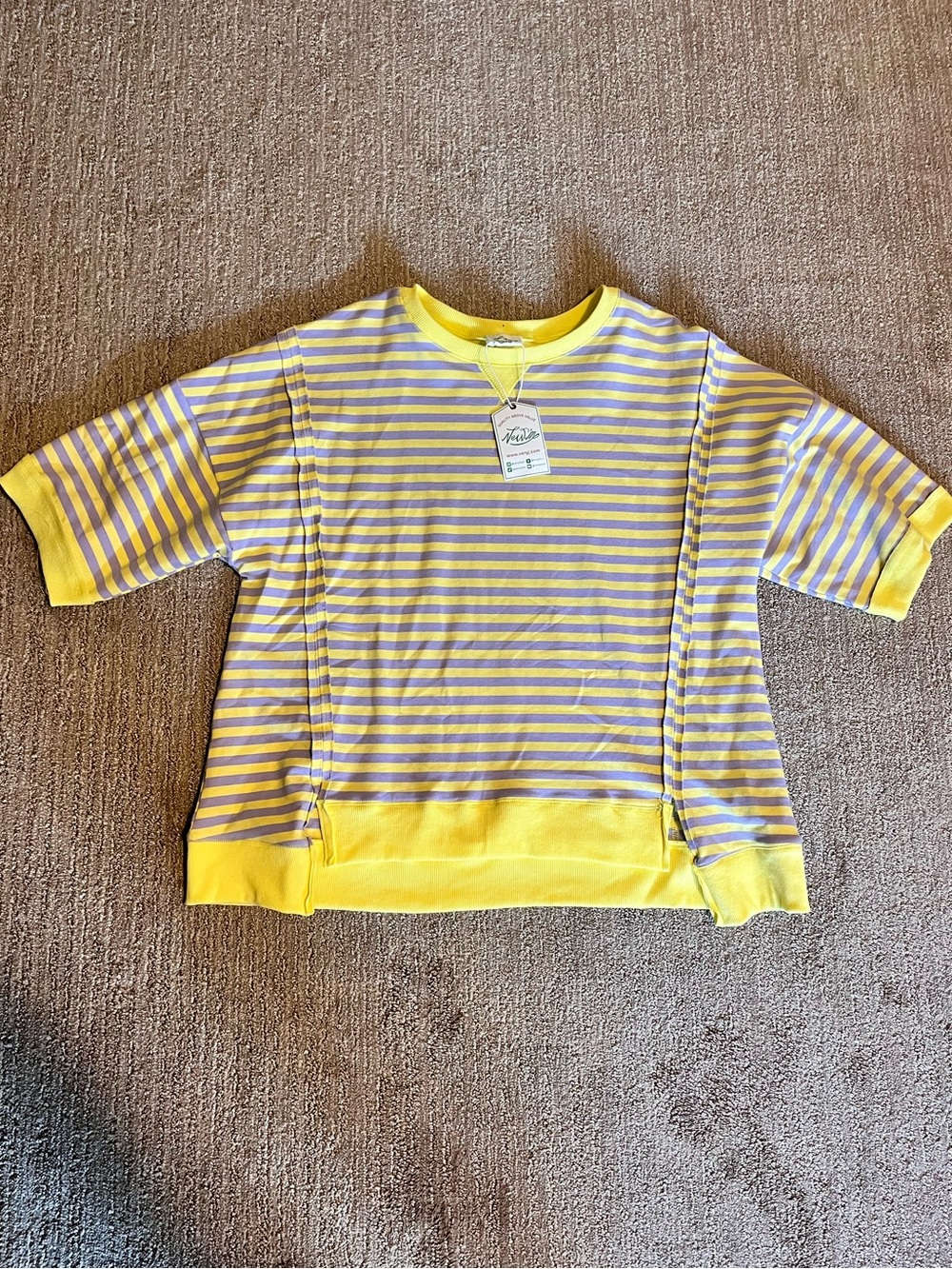 Striped Yellow & Lavender Short-Sleeve Top